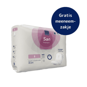 Gratis meeneemzakje bij ABENA San incontinentiemateriaal voor een hygiënische en discrete verwerking.