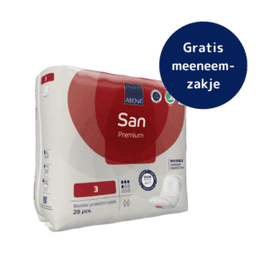 Gratis meeneemzakje bij ABENA San incontinentiemateriaal voor een hygiënische en discrete verwerking.