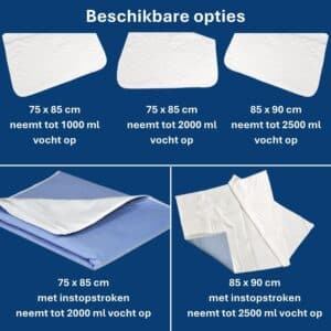 wasbare onderleggers ABENA verkrijgbaar in diverse afmetingen en met of zonder instopstroken