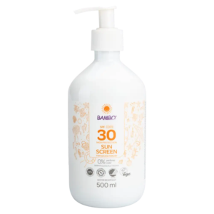 BAMBO zonnebrandlotion SPF 30 in een handige pompflacon van 500 ml